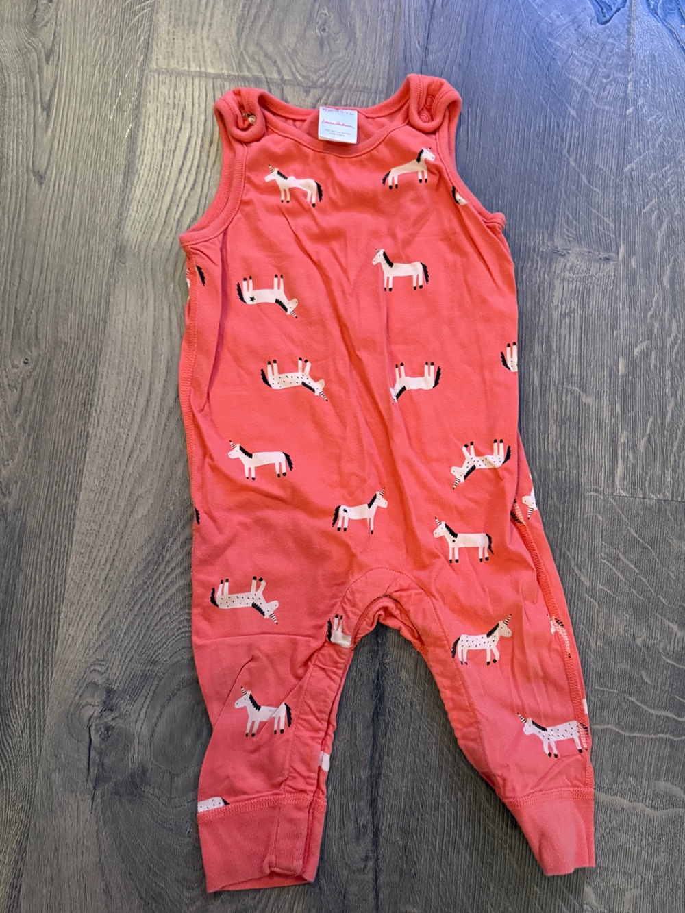 Hanna Andersson Coral One-Piece Romper with Unicorns 12-18m